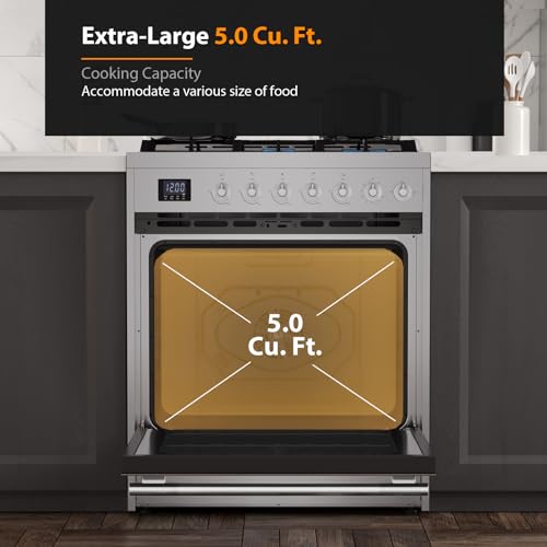 Empava Freestanding & Slide-In Gas Range, 5.0 Cu. Ft, Single Oven with 5 Sealed High-Low Burners & Touch Timer, Heavy Duty...