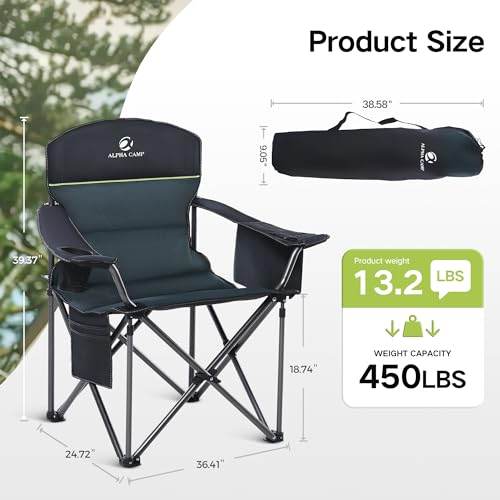 GREEN PARTY Folding Camping Chair Oversized Heavy Duty Lawn Chair with Cooler Bag, Cup Holder, Storage Pocket, Collapsible...