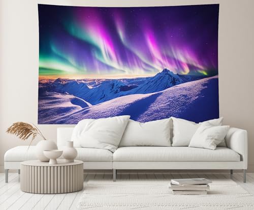 chnywork 9x6ft Northern Lights Backdrop Snowy Mountains Aurora Borealis Starry Night Sky Background Winter Wonderland Magi...