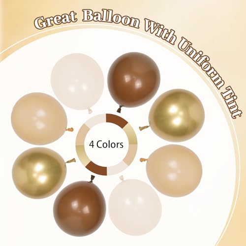 60pcs Brown Balloons 12inch with Light Brown Tan Sand White Metallic Gold Balloons for Boho Neutral Baby Shower Birthday P...