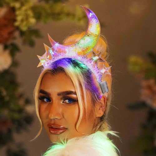 JEWEKY Light Up Moon Headband Star Headbands Led New Year's Eve Party Hair Accessories for Women