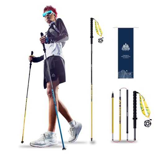 AONIJIE 2Pcs Collapsible Hiking Poles for Men and Women - Lightweight Carbon Fiber Aluminum Folding Trekking Poles for Hik...