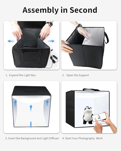 Glendan Portable Light Box Photography: 16"x12" Folding Photo Box with CRI >95 Dimmable 112 LEDs Lights - 12 Color Backdro...
