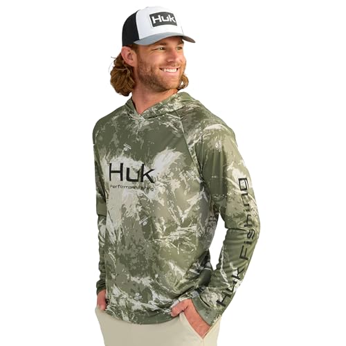 HUK Mens Pursuit Pattern Crew Sleeve Shirt, Performance Shirt