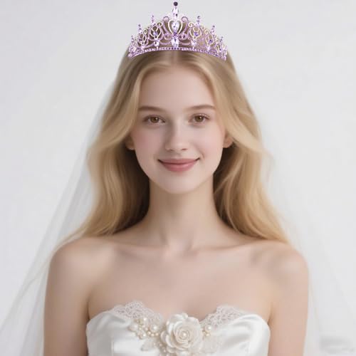 TODDER Purple Tiara for Women Girls Rhinestone Princess Queen Crowns Crystal Headband for Girls Wedding Hair Accessories f...