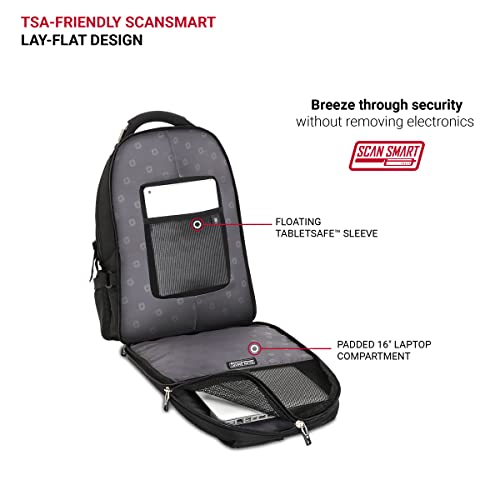 SwissGear 2769 ScanSmart Laptop Backpack, Fits Most 16 Inch Laptops, TSA Friendly, Work, School, Men's and Women's, Black