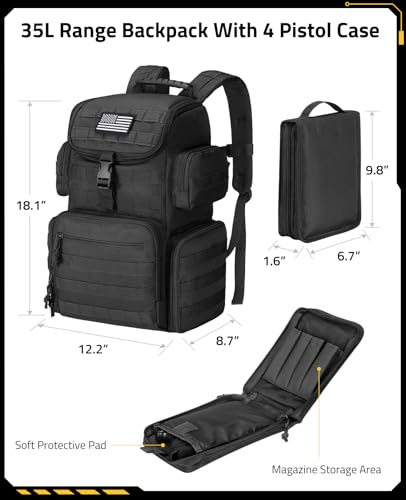 CVLIFE Tactical Range Backpack with Removable Divider, Gun Cases Bag with 4 Pistol Carrying Cases, Rucksack for Shooting (...