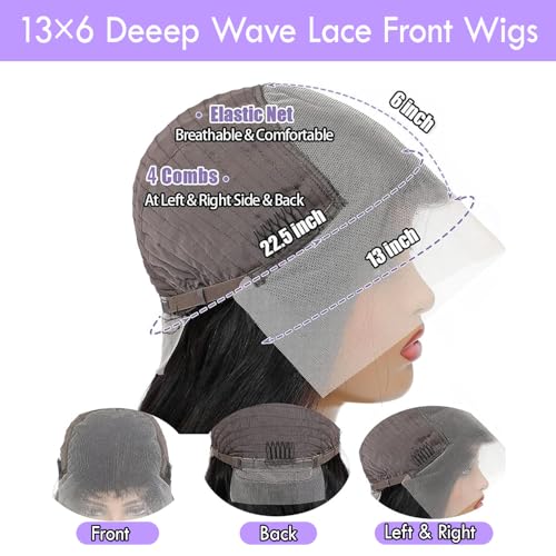 20 Inch Deep Wave Lace Front Wigs Human Hair 13x6 HD Lace Front Wigs Human Hair Deep Wave Wig Glueless Wigs Pre Plucked Deep Curly Wig for Women