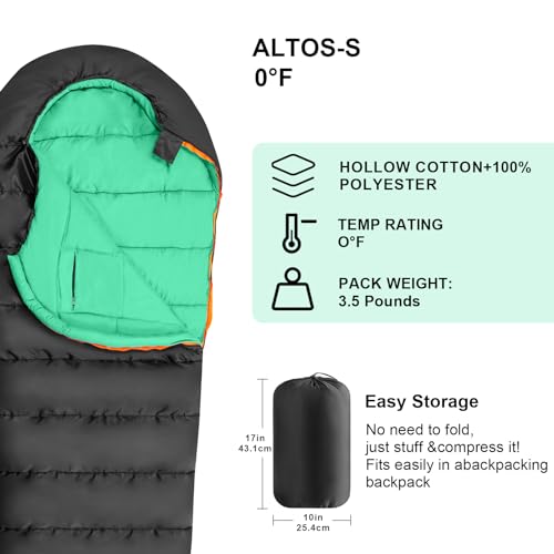KAMPKEEPER Mummy Sleeping Bag, Cold Weather Camping Sleeping Bag, 32℉ 3-4 Seasons Adults Sleeping Bag, Non-Snag Zipper wit...