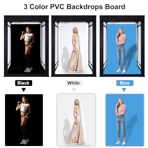 47"x78"x40" Large Photo Studio Light Box Photography, 8 Light LED Panels Dimmable Shooting Tent with 3 Color Backdrops Con...