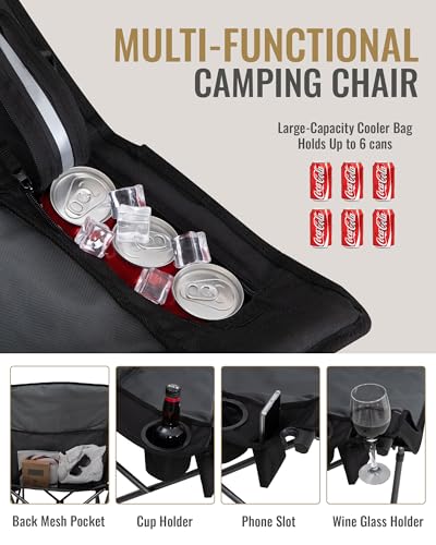 KingCamp Oversized XL Camping Chair, Heavy Duty 500lbs Folding Couch for Adults, Padded Large Comfortable Sofa Seat with C...