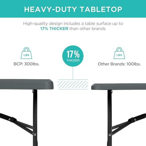 Best Choice Products 6ft Plastic Folding Table, Indoor Outdoor Heavy Duty Portable w/Handle, Lock for Picnic, Party, Campi...