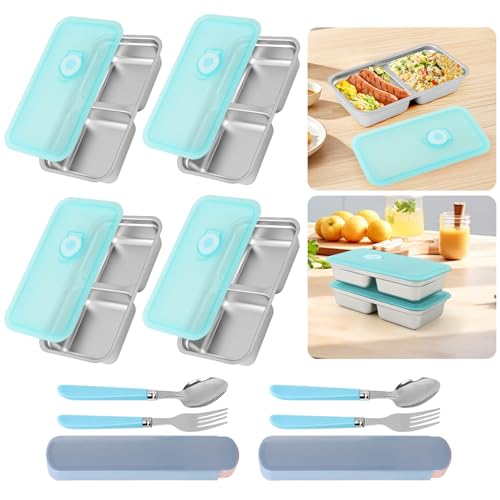 Kazheon Grab and Go Snack Containers,Stainless Steel Double Compartment Snack Containers with Lids,Reusable Condiment with...