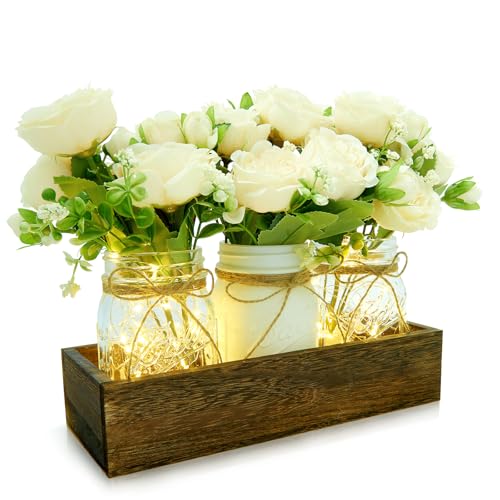 XXXFLOWER 3 Pcs Mason Jars Lights Fall Table Centerpieces - Christmas Gifts for Women Mom Wife,Indoor Decors for Farmhouse...