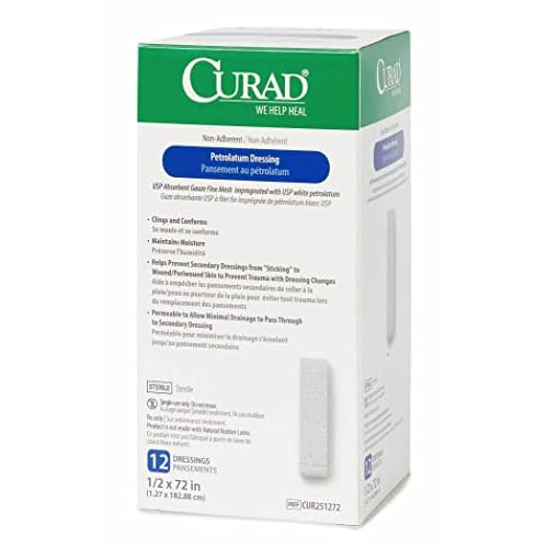 Medline CURAD Sterile Nonadherent Petrolatum Gauze Dressing, 1/2 Inch x 72 Inches, Ideal for Nondraining Wounds, Case of 72 Each
