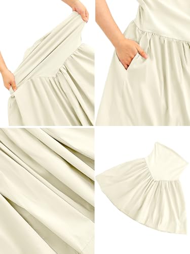 Loafawes Summer Solid Strapless Mini Dress for Women Tube Top Dresses Patchwork Pleated Drop Waist Flared Beach Dress