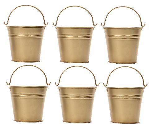 Hosley 6 Pack Gold Metal Buckets, 4" Dia x 3.6" H. Ice Pails for Plants, Succulents, Party Favors Organizing, Rustic Home ...