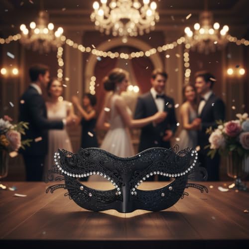 BCARICH 2025 New Masquerade Mask for Women, Metal Filigree Venetian Mask with Sparkle Rhinestone for Mardi Gras