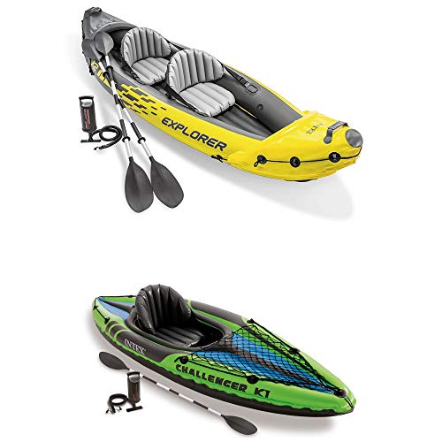 Intex Explorer K2 2-Person Inflatable Kayak with 2 Aluminum Oars and Pump and Challenger K1 1-Person Inflatable Kayak with...
