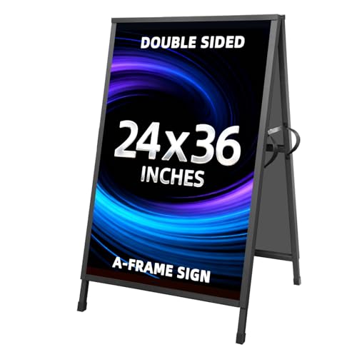 Yakpho Heavy Duty Slide-in Folding Sandwich Board A-Frame Sidewalk Sign 24x36 Inch Black Coated Steel Metal Double-Sided P...