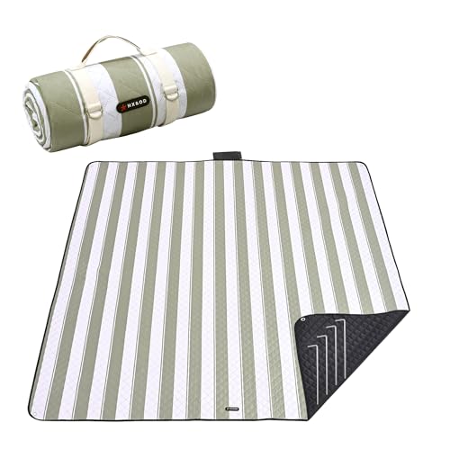 HX&OD Outdoor Picnic Blanket Extra Large, 80''*60'' Waterproof Picnic Mat with Stakes Foldable Camping Blanket Portable wi...