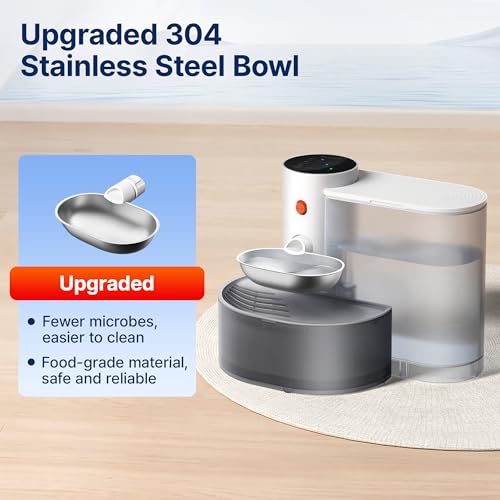 Potaroma Smart Wireless Pet Water Fountain, Stainless Steel Bowl, No Filter, 3.5L Large Capacity, Rechargeable Automatic W...