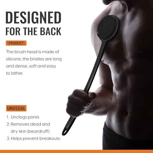 VWMYQ Silicone Back Scrubber for Shower, 17in Lengthen Long Handle Body Brush, Double Sided Shower Brush for Shower Exfoliating and Massage Can Produce Rich Foam, Long Handle Back Scrubber for Men.