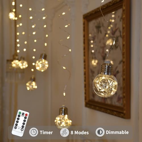 YOLIGHT Wishing Ball Curtain Lights 200 LED Window Curtain String Lights with Remote, USB Battery Powered Twinkle Globe Fa...