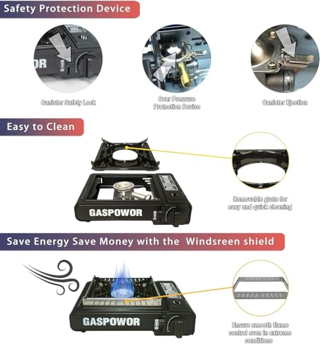 Propane or Butane Stove with Windblocker, Dual Fuel 10,000 BTU Propane Stove for Camping, Automatic Ignition,Gas Portable ...