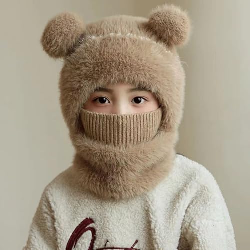 1pc Khaki Winter Hat, Scarf & Mask Combo - Warm Plush Balaclava with Ear Protection, Snow Gear, Cold Weather Gear, Cozy Ma...