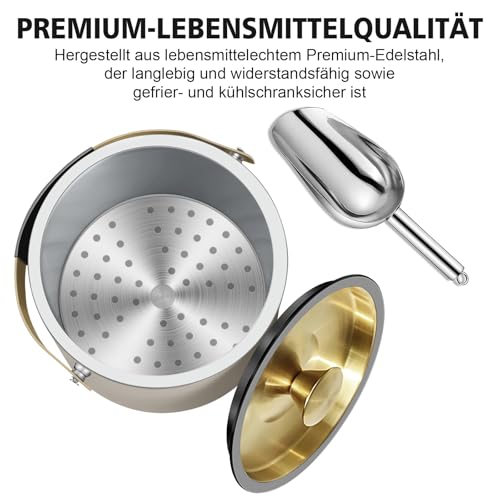 3.2L Modern Insulated Ice Bucket with Silicone Lid, Scoop, Strainer, Double Wall Stainless Steel Ice Bucket for Parties & ...