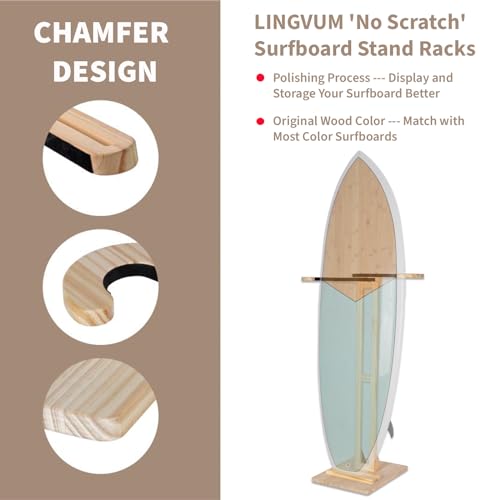 LINGVUM Surfboard Stand Rack, Sturdy Rack with Floor-Standing Design, Vertical Surfboard Holder, Storage & Display for Sho...