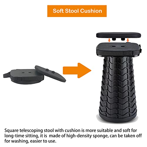 maliven Collapsible Camping Stool with Seat Cushion & Nylon Bag, Square Portable Telescopic Stool, Lightweight Sturdy Fold...