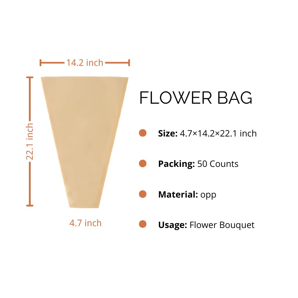 BBJ WRAPS Flower Bouquet Sleeve Clear Cellophane Plastic Packaging Bags-50 Counts