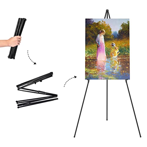 Easel Stand for Sign, Aredy 63" Portable Painting Easel, Lightweight Metal Easels for Painting Canvas, Wedding Sign (2 Pack)