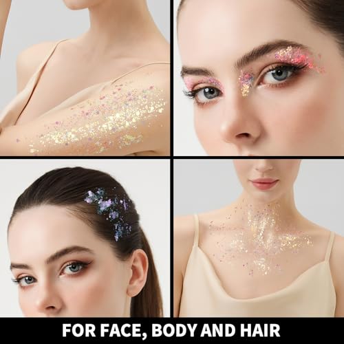 Teenitor 6 Colors Glow in The Dark Glitter Gel, Face Glitter Gel, Body Glitter Hair Glitter for Carnival Makeup UV Black L...