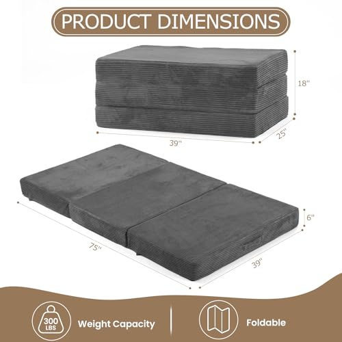 feliz home 6-Inch Tri-Fold Mattress Twin Size - Foldable Futon Sofa Bed with Removable Washable Cover, Folding Memory Foam...