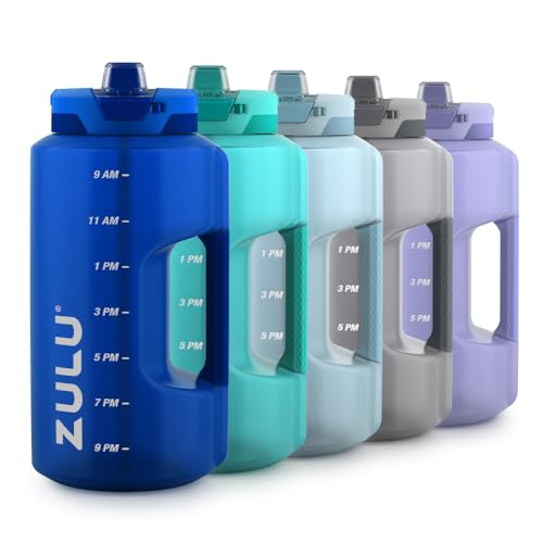 ZULU Goals 128oz Half Gallon Plastic Water Bottle with Straw and Time Marker | Large Reusable Jug with Handle and Leak Pro...