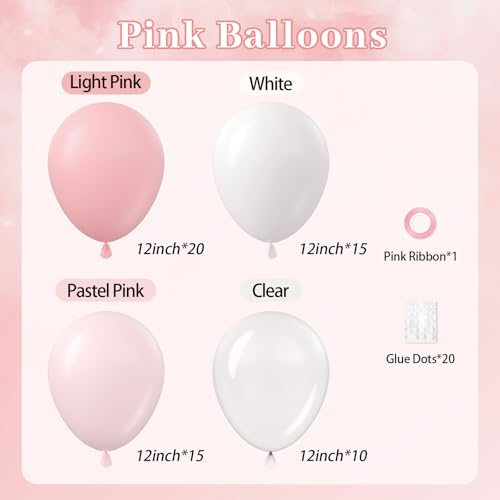 60pcs Light Pink Balloons with Clear Pastel Pink and White Balloons for Wedding Bridal Baby Shower Shower Birthday Party D...