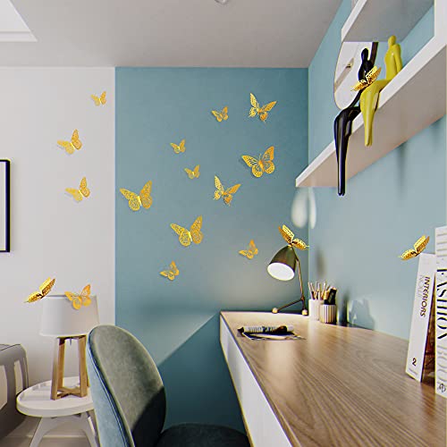 SAOROPEB 3D Butterfly Wall Decor - 48 Pcs, 4 Styles, 3 Sizes, Gold Butterfly Decorations for Birthday & Party Celebration...