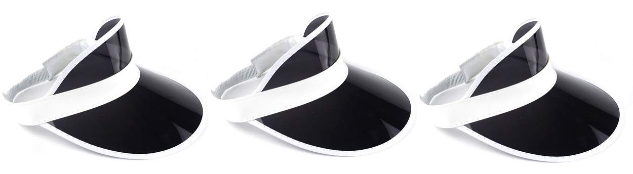 Nicky Bigs Novelties Retro Tennis Beach Plastic Sun Visors Hats, (Pack of 3), Black, One Size