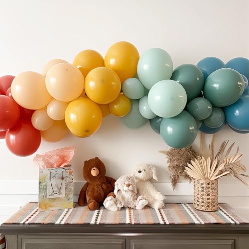 Froova Boho Rainbow Balloons 60 Pcs Retro Teal Blue Blush Pink Dark Light Orange Yellow Sage Green Dusty Blue Balloon Colo...