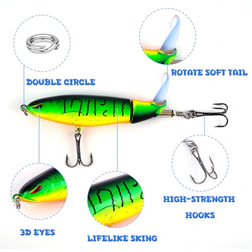Fishing Lure for Bass, Top Water Fishing Lures with Floating Rotating, Unique Topwater Fishing Lure, Top Water Lures with ...