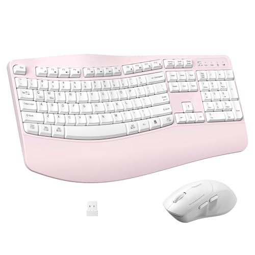 Ergonomic Wireless Keyboard and Mouse Combo, Wave Keys Keyboard with Wrist Rest for Natural Typing, 3 DPI Adjustable Ergon...