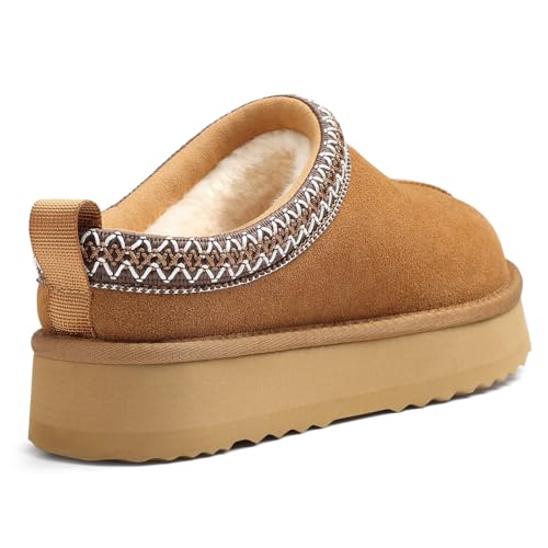KIDMI Genuine Suede Platform Slippers for Women Fuzzy Winter Warm Shoes Indoor Outdoor
