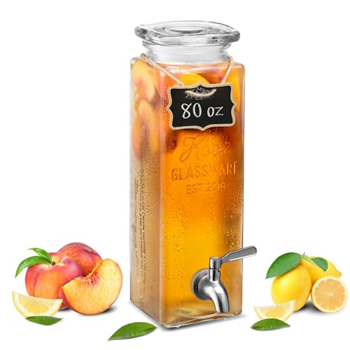 Kook Drink Dispenser, 80 oz, Water Dispenser Countertop, Glass Drink Dispenser, Beverage dispenser, with Leak-Proof Spigo...