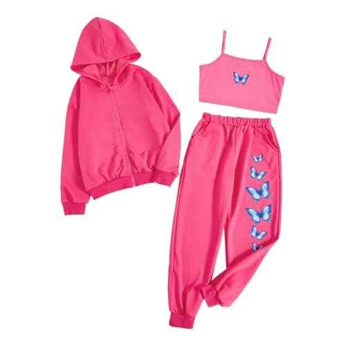 Floerns Girls Graphic Print Clothes Cami Top Sweatpants Set with Jacket Hoodie 3 Piece Outfit