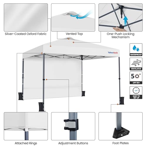 Yaheetech 10x10 FT Pop Up Canopy Tent with 4 Side Walls & One-Push Setup & Roller Bag, Outdoor Heavy-Duty Instant Event Te...