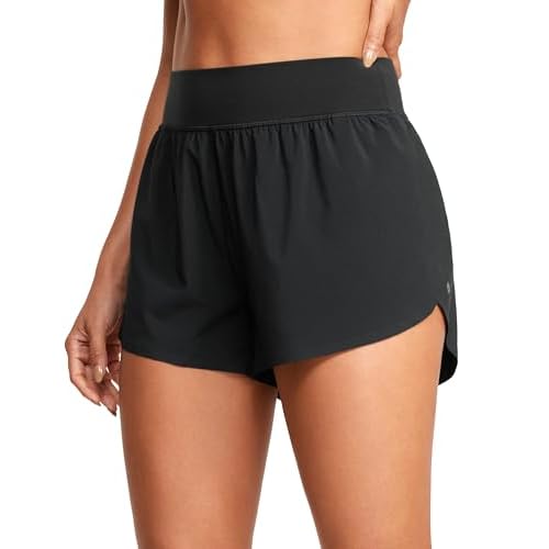 CRZ YOGA High Waisted Split Running Shorts for Women 3" - Comfy Mesh Liner for Workout Athletic GymTrack Quick Dry