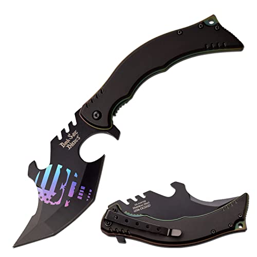 Dark Side Blades Tactical Folding Knife, 8.75 inch Overall Length, 4 inch Black Oxidized Blade, Skull Design, Aluminum Han...